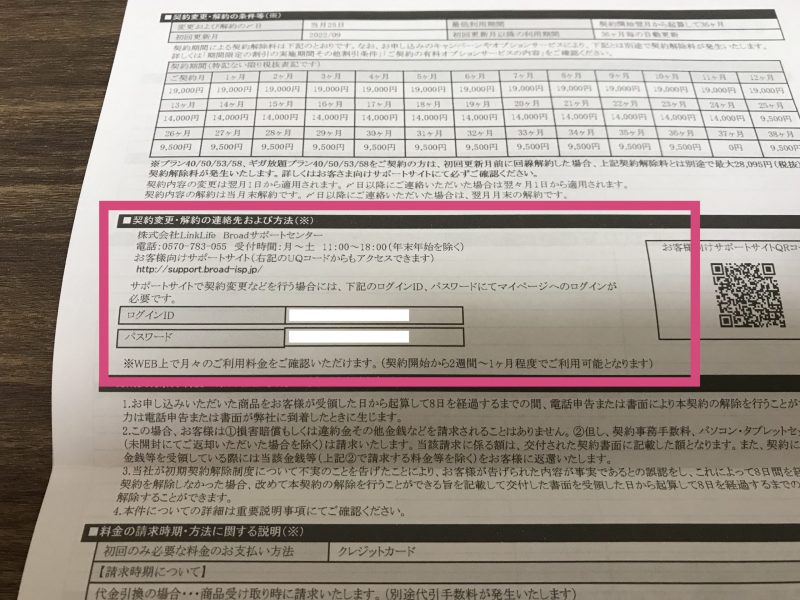 Broad WiMAX「ご契約の内容」より