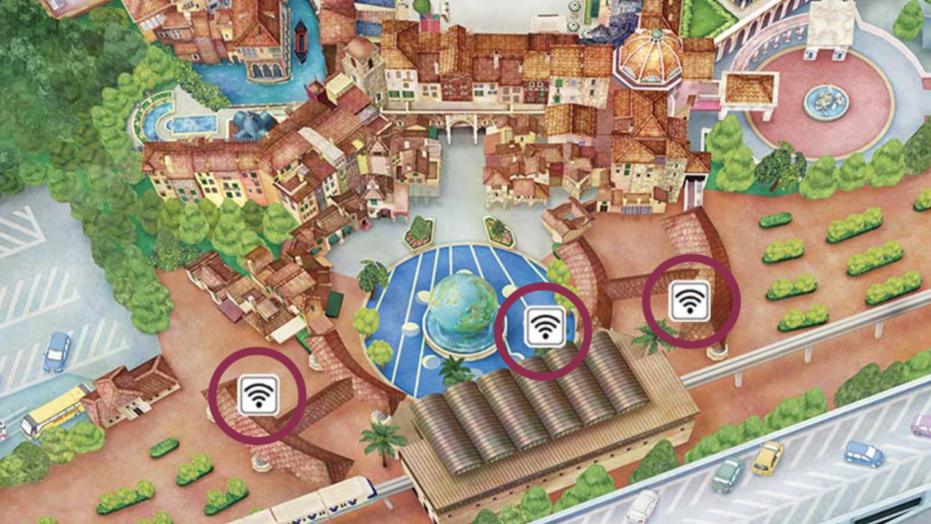 東京ディズニーシーのエントランス周辺で無料Wi-Fiを利用できる場所
