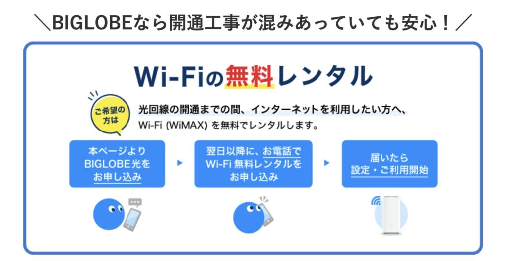 開通までの無料Wi-Fiレンタルがあるためネットが使えない期間の心配なし